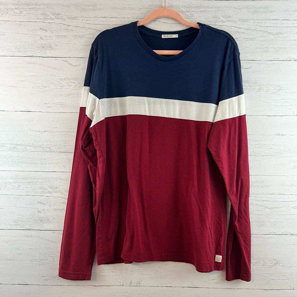 Marine Layer Navy and Burgundy Long Sleeve Tee